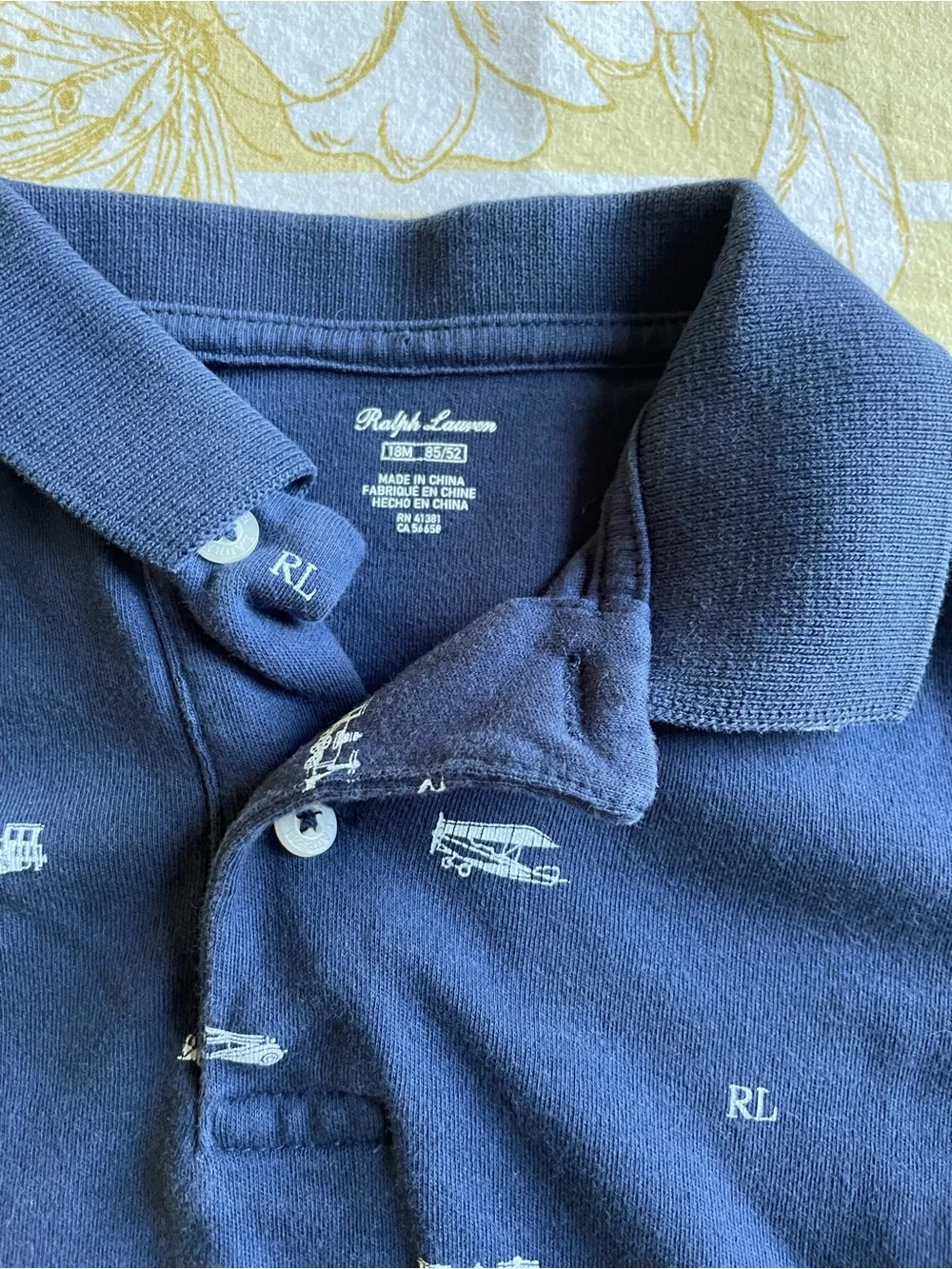 Ralph Lauren Navy Polo-Style Baby One-Piece Trains Airplanes Cars Cotton 12-18M